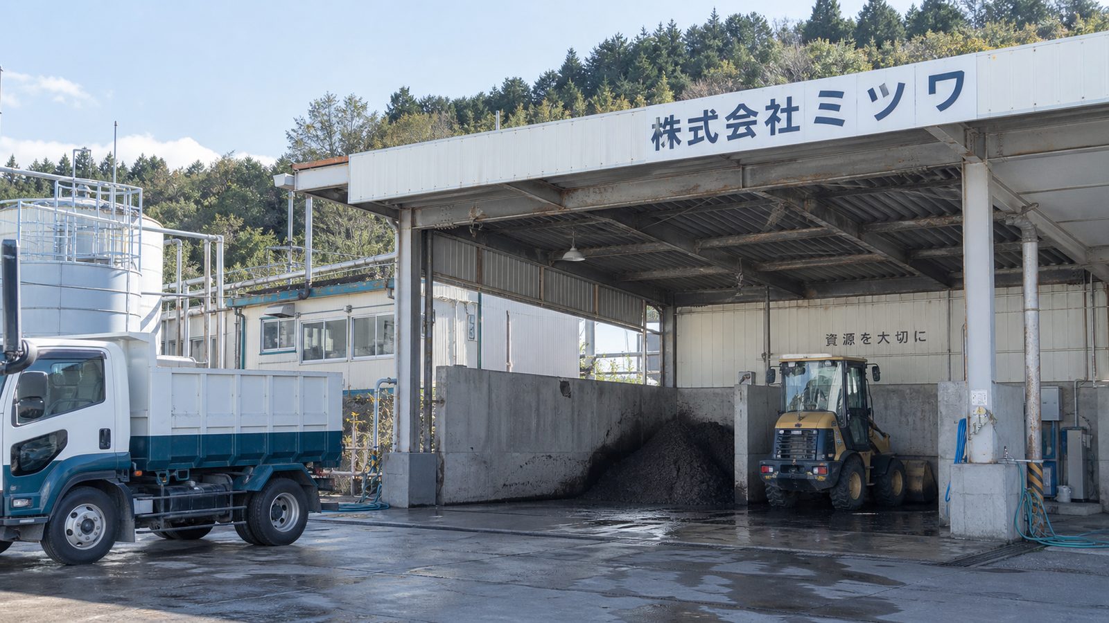 ミツワの中間処理場と搬入車両